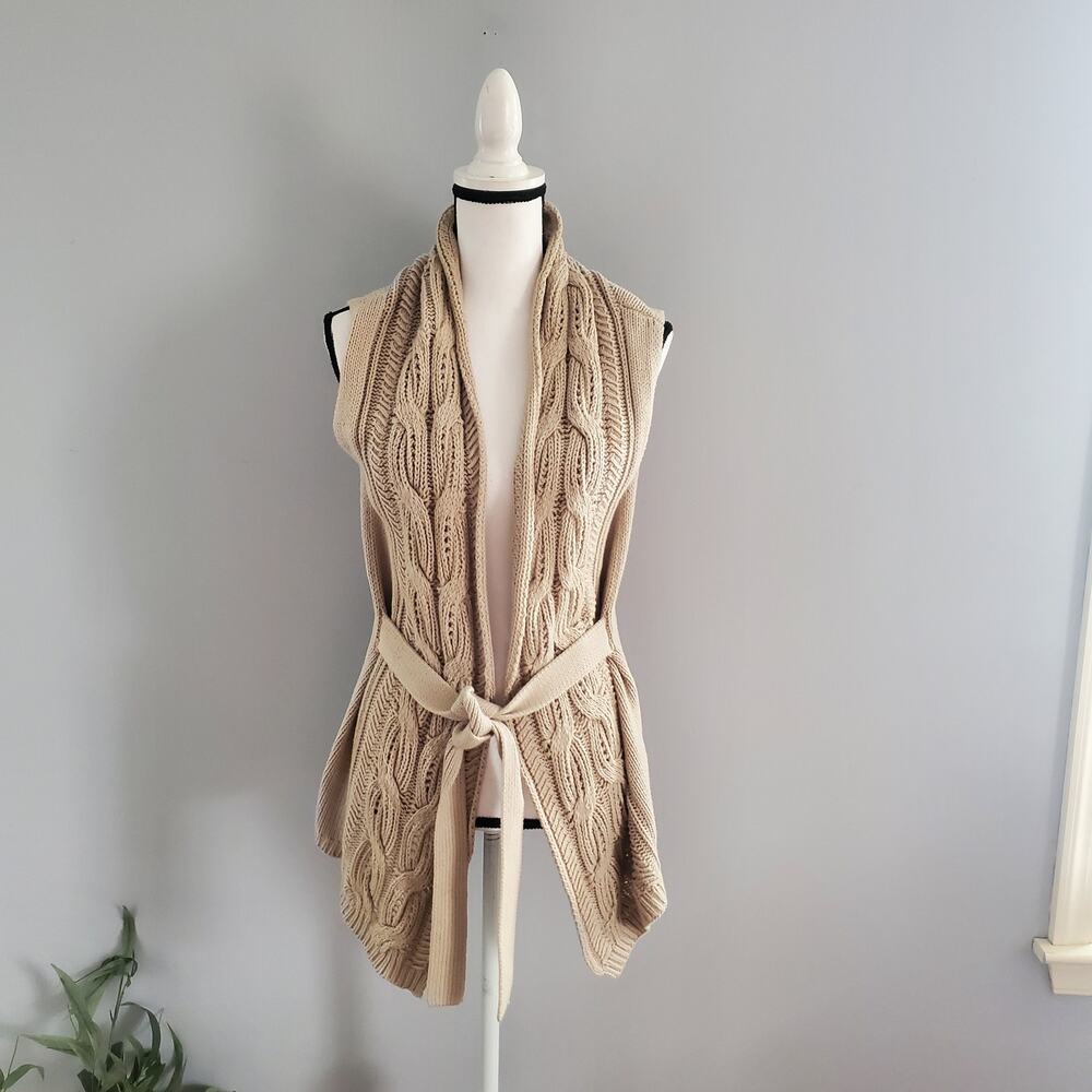 New York & Company Belted Cable Knit Sweater Vest M
